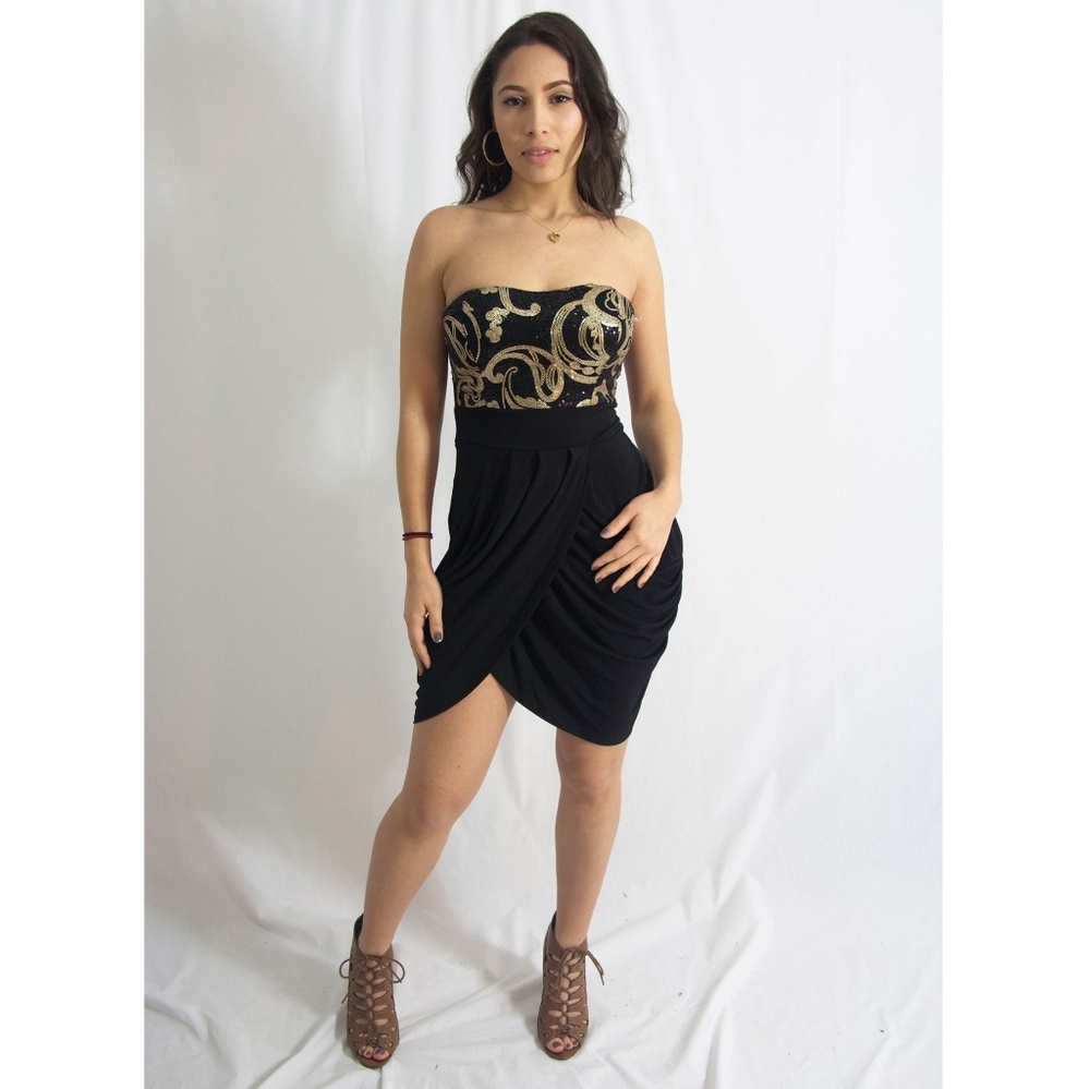 Black/gold sequin mini dress